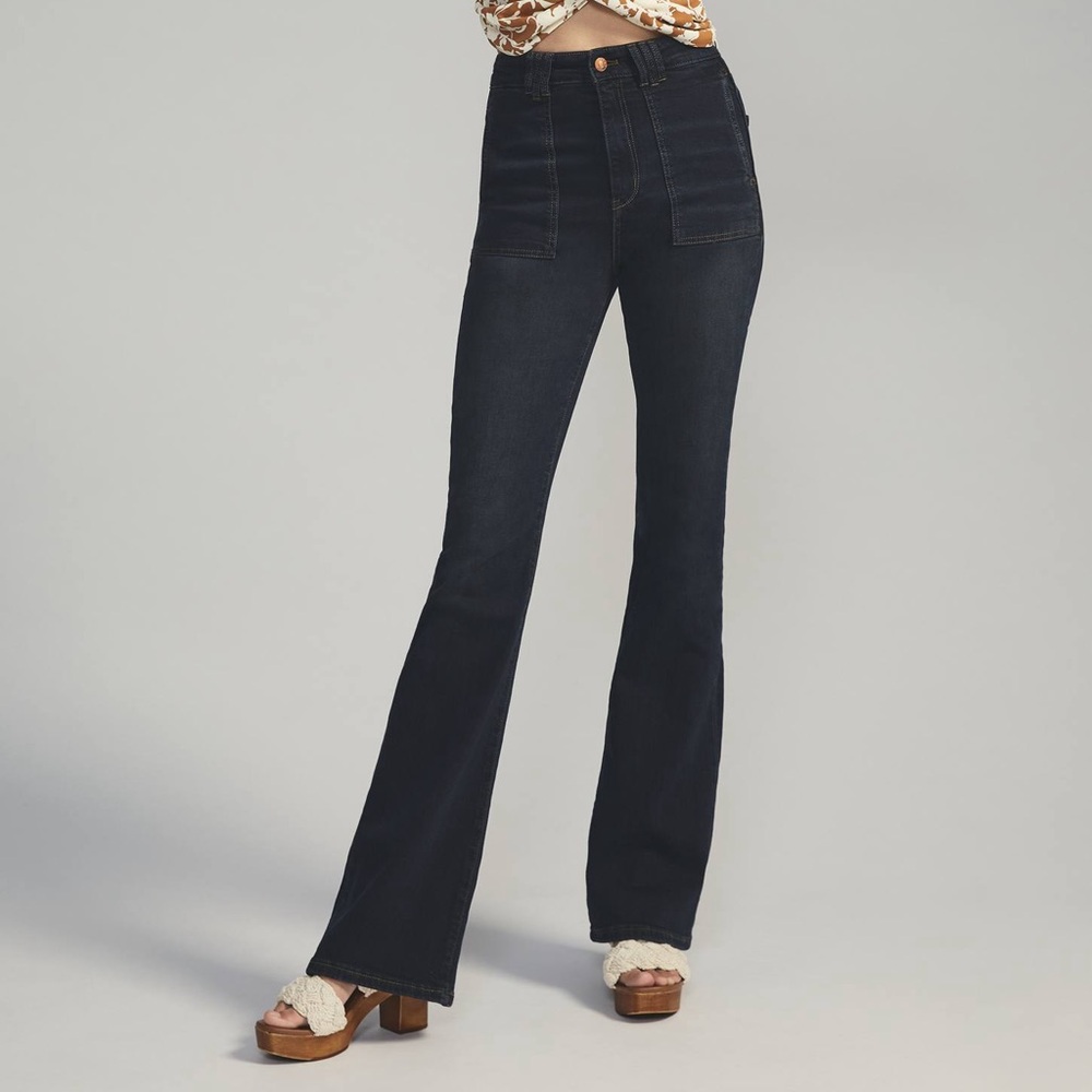 Anthropologie Picro and the Letterpress The Icon Flare Dark Wash Denim Jeans 28
